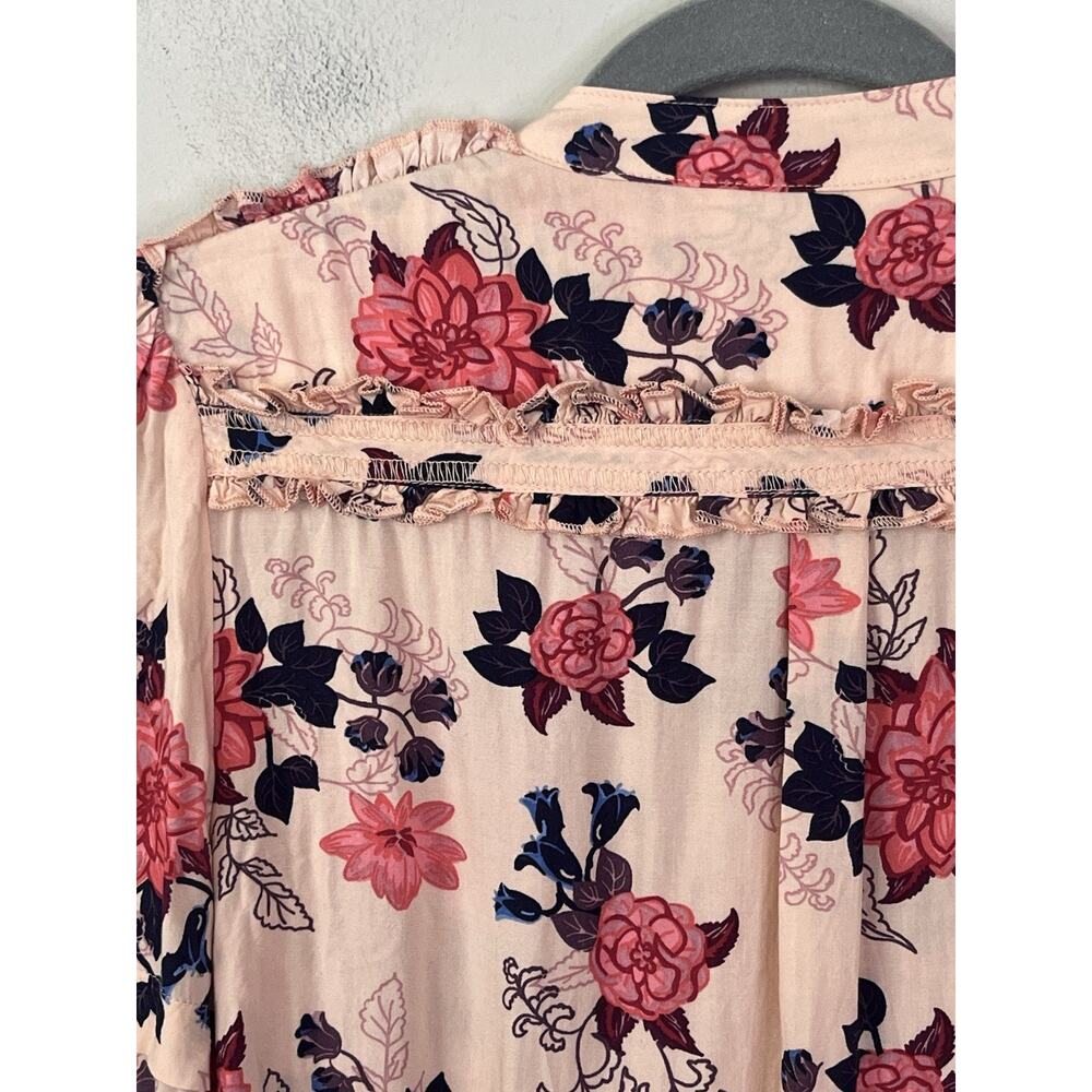 Matilda Jane Livery Millie Blouse Size S Peach Floral Henley Popover Top Boho - Picture 8 of 13
